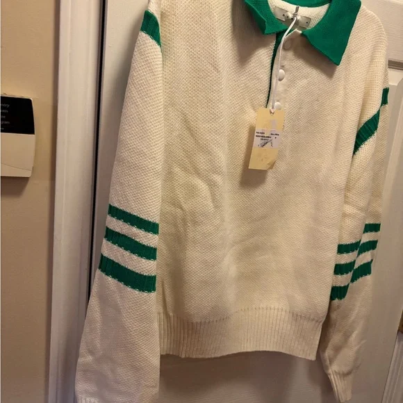 MNML Men’s Polo Knit Green/White Sweater Size Medium BNWT - Picture 3 of 11